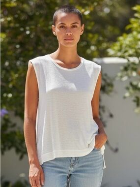 Stateside Relaxed Cotton Crewneck Tank White Sz XS